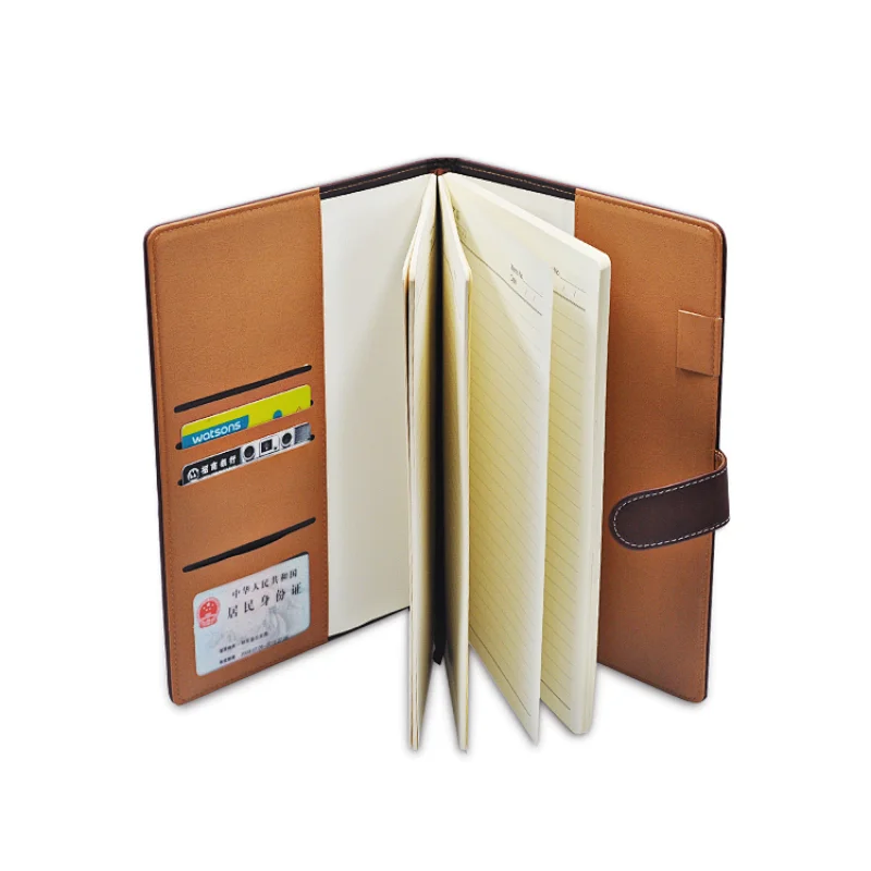 brown business leather organizer with magnet can custom logo in dembossing/hot foil with card holder and pockets