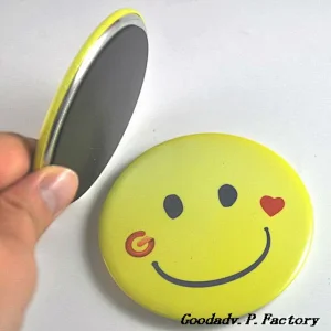 Personalized tin Magnet Badges with Smile logo