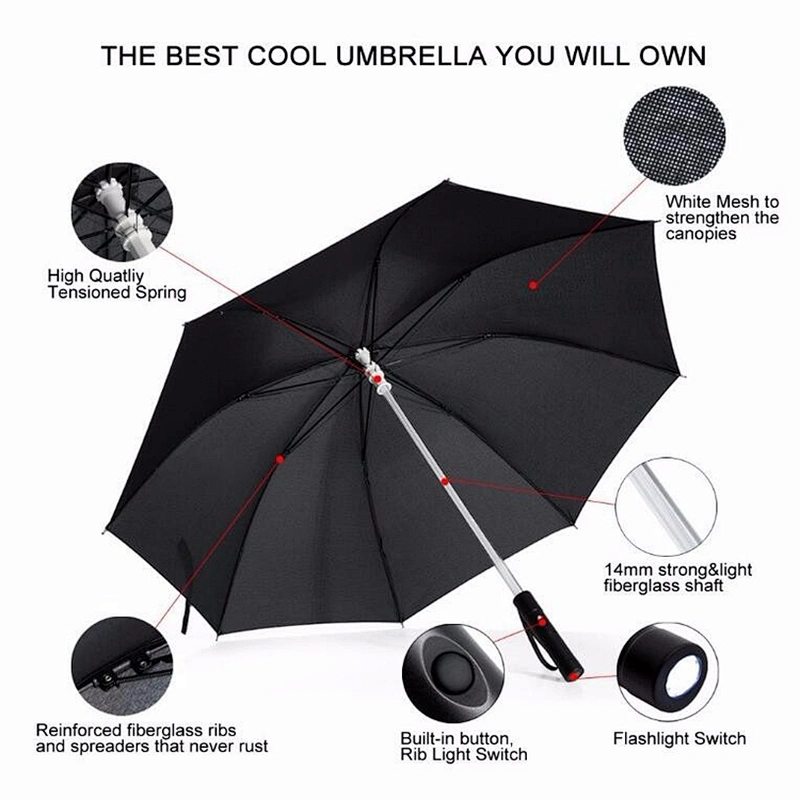 Venta al por mayor All Weather Metal Ribs PVC Clear LED Golf Umbrella