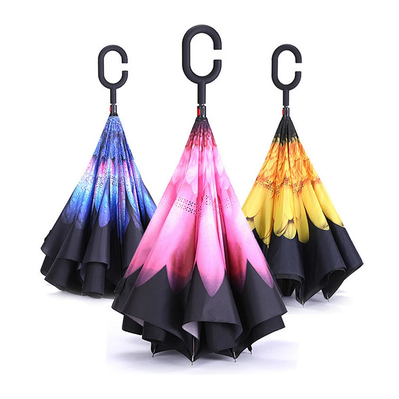 Logotipo personalizado de impresión mejor brella reversible paraguas con bolsa