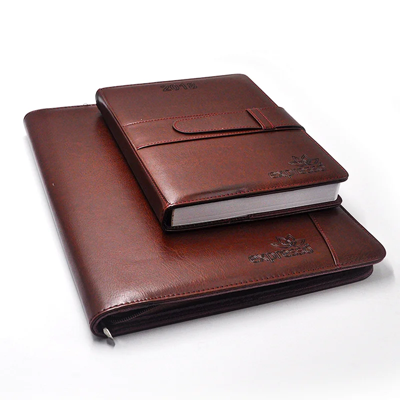 leather pu business organizer notebook and folder with company logo debossed