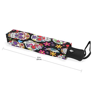 Dead Sugar Skull Coco Flowers Paraguas Doble cara Canopy Auto Abrir Cerrar Viajes plegables Paraguas de lluvia