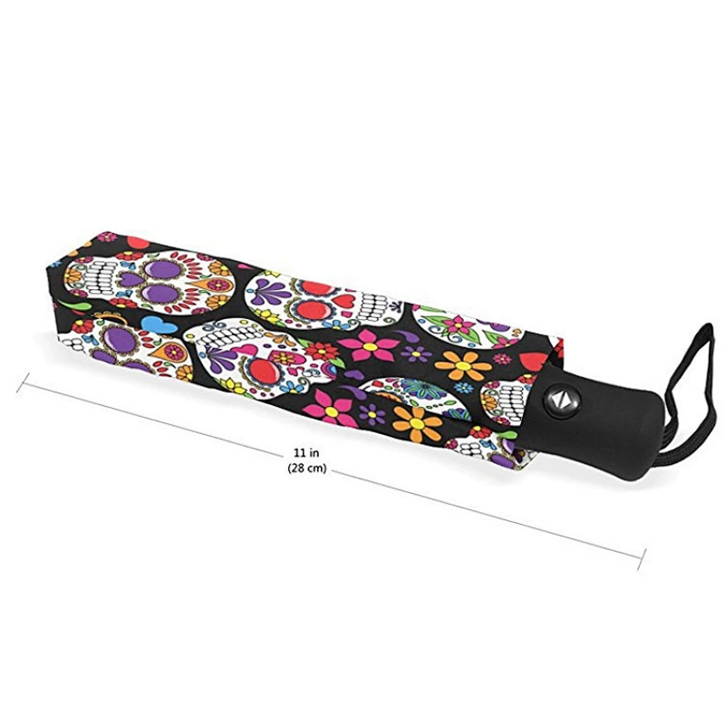Dead Sugar Skull Coco Flowers Paraguas Doble cara Canopy Auto Abrir Cerrar Viajes plegables Paraguas de lluvia