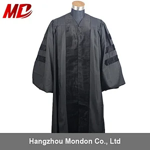 Timed Wholesale Black Deluxe Graduation Doctor Robe with velvet front