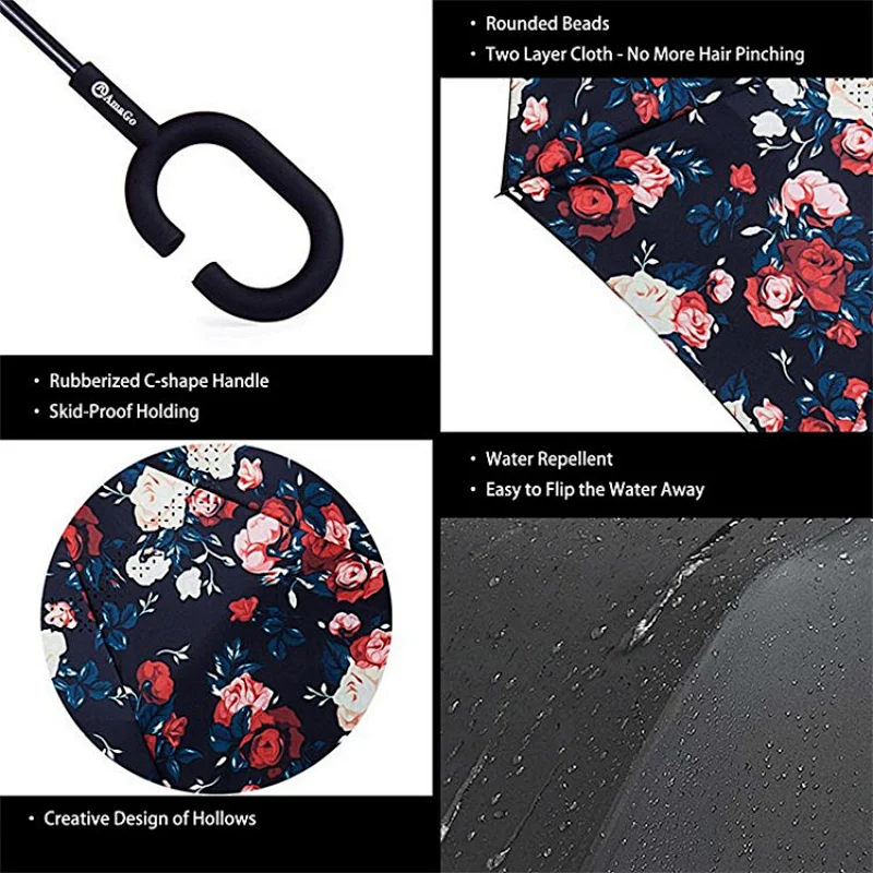 As Seen On TV print inside flower smart hand free inverted umbrella kazbrella