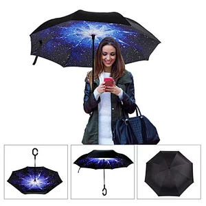 High quality shaoxing factory self stand double layer reverse umbrella