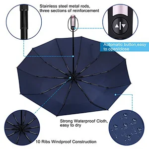 Amazon Windproof Lightweight Travel Umbrella Compact Automatic Open and Close Umbrella Unbreakable 10 Ribs Golf Umbrellas
