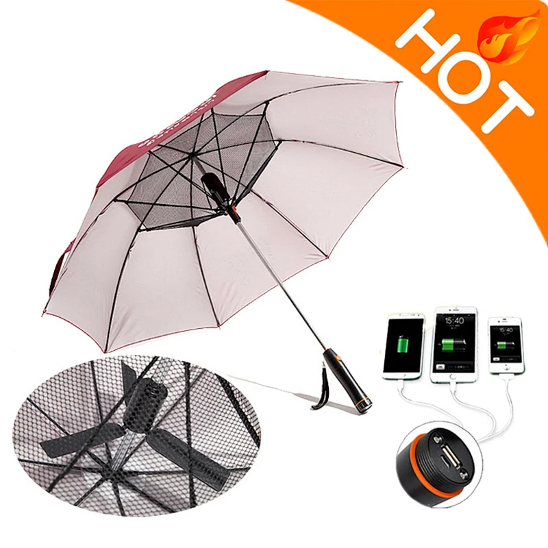 New Products straight outdoor fan umbrella with USB recharge