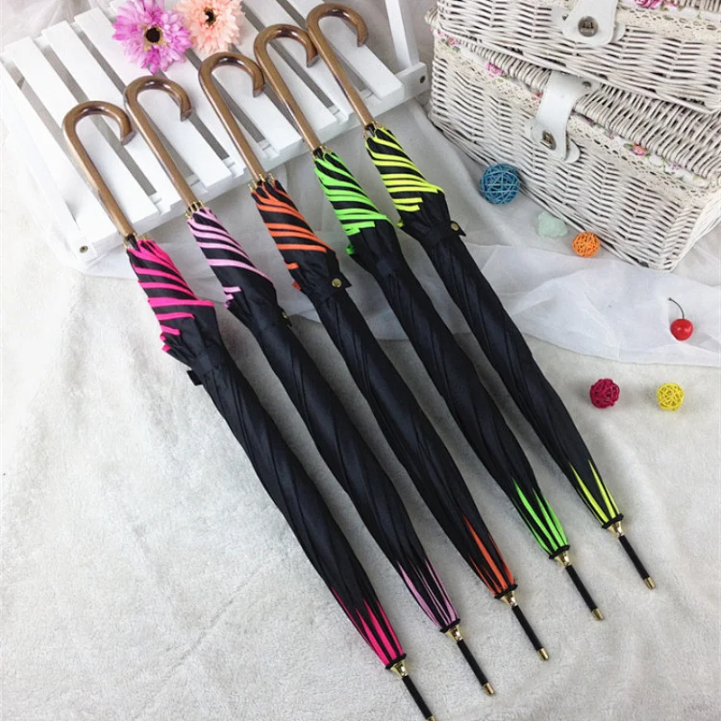 Anti-uv coating Sun Flower strip shape women Travel Stick Rain umbrella