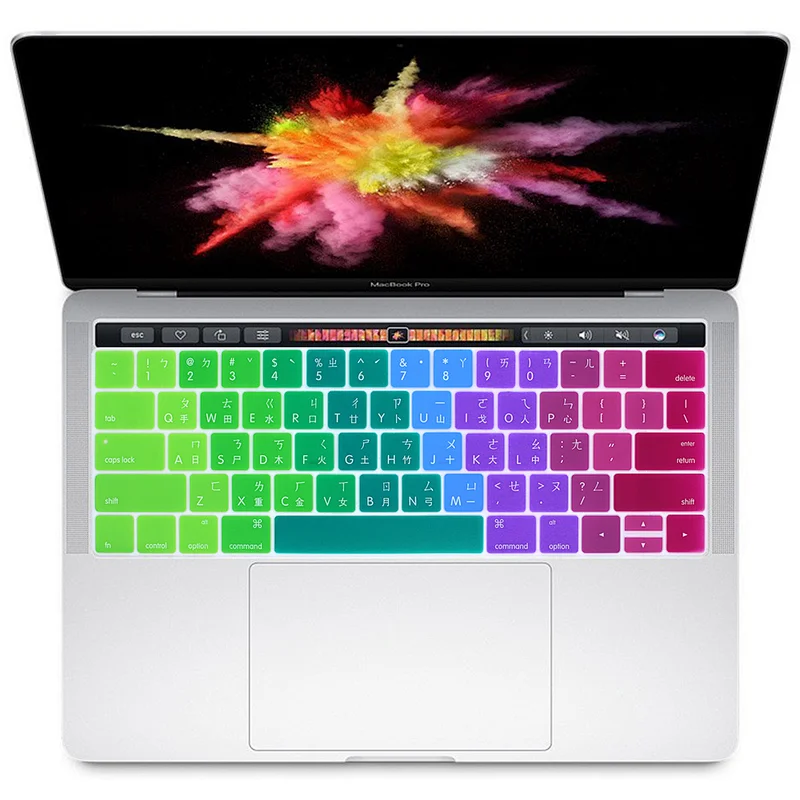 Waterproof taiwan custom silicone keyboard cover Skin raionbow color for Mac Pro Touch Bar a1706 us keyboard