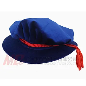Royal Blue Velvet Doctoral Tudor Bonnets With Red Cords