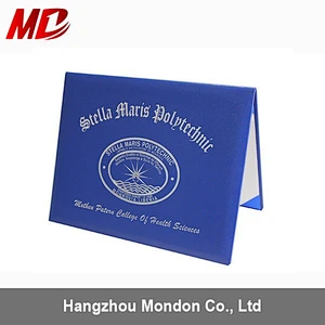 Blue popular Smooth Leatherette Certificate Folder of high quality with custom logo
