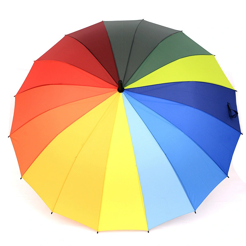 Paraguas recto grande impreso a todo color del arco iris del logotipo de encargo 16k