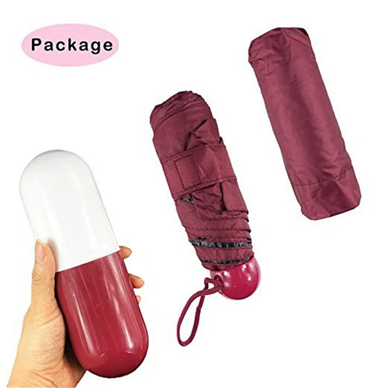 6 Panels Sun Mini 5 fold Black Vinyl Coated anti-uv umberella capsule umbrella with case