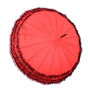 Anti-UV Parasol Sunproof Lace Trim Pagoda Umbrella with Hook Handle