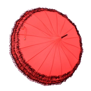 Parasol anti-ultravioleta con borde de encaje y borde de pagoda con mango de gancho
