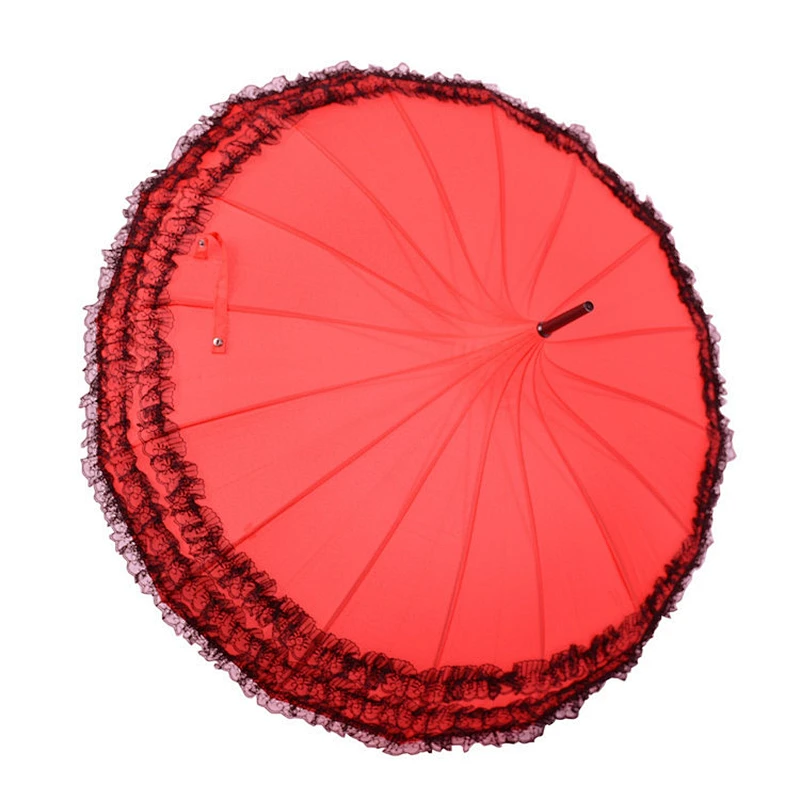 Parasol anti-ultravioleta con borde de encaje y borde de pagoda con mango de gancho