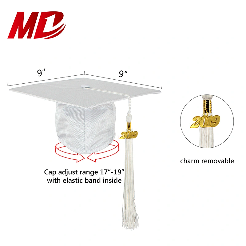 Factory Price Shiny White Kindergarten Graduation Cap Gown with Tassel