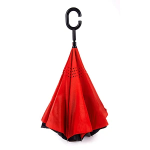 Moda único color rojo C mango de goma japonés kazbrella paraguas invertidos