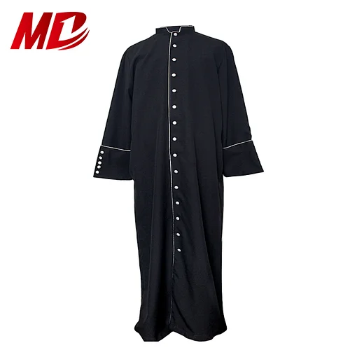 Black Roman Style Poplin with Button Youth Clergy Cassock