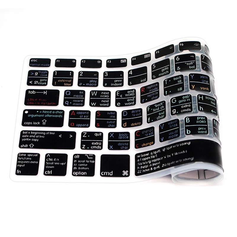 Retail Waterproof VIM vi Silicone Spanish Keyboard Shortcuts Covers Skin For Mac Book Air 13 inch Keyboard Spanish