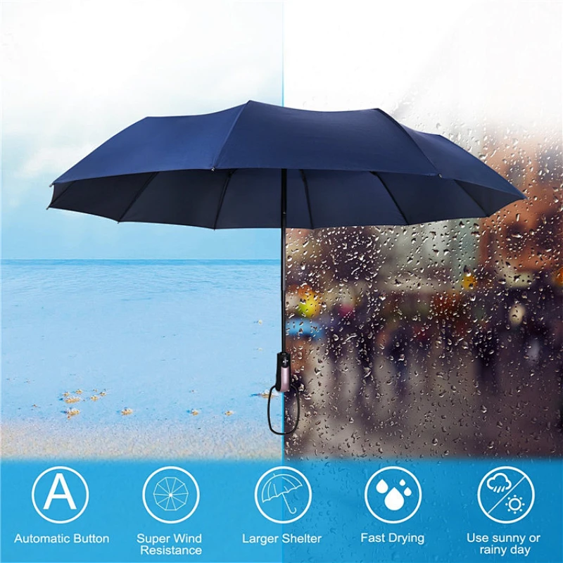Amazon Windproof Ligero Travel Umbrella Compacto Automático Open and Close Umbrella Unbreakable 10 Ribs Golf Umbrellas