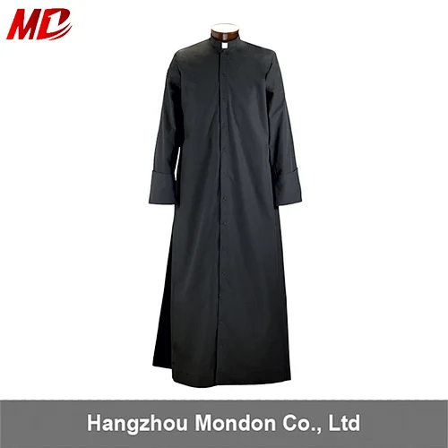 Black 100% matte polyester Single Breasted Clergy Cassock Robe of Church Uniform