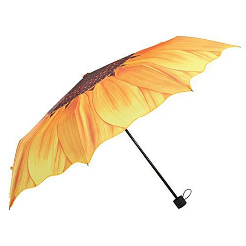 Windproof Summer Wedding Gifts Sunflower Shape Umberella Full Custom Design Compact Folding Umbrellas with Anti-Slip