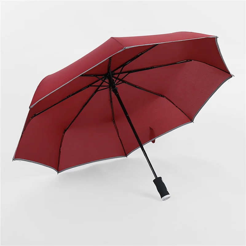 Fashion Safety Automatic open close reflective 3 fold umbrella with led light