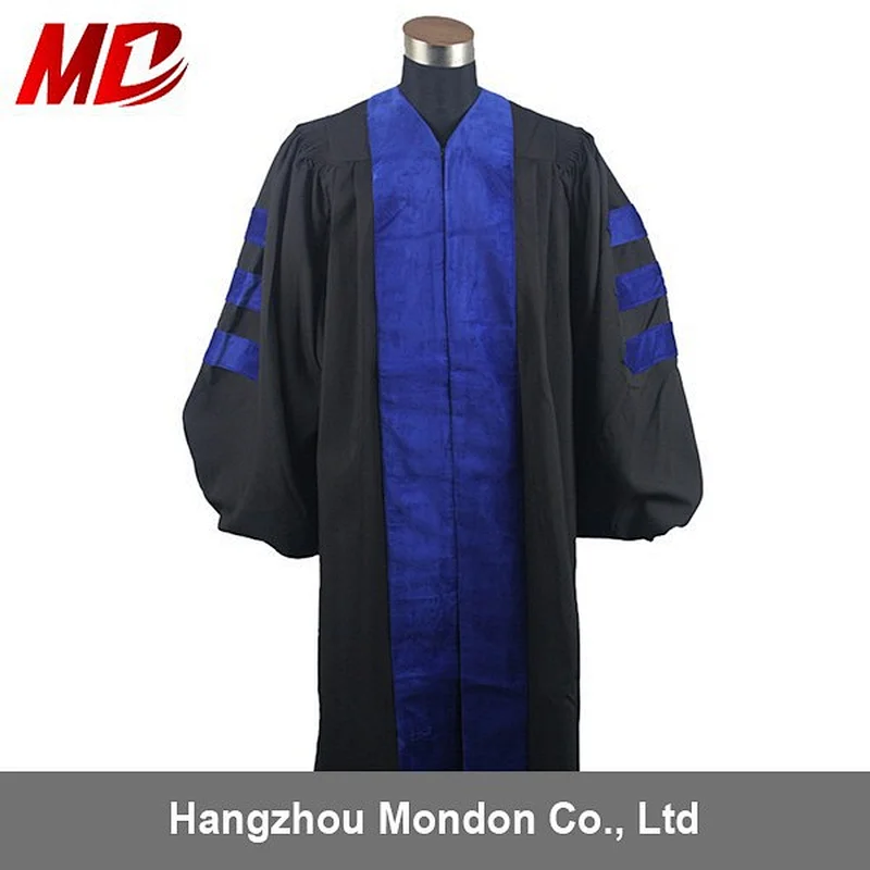 Timed Wholesale Black Deluxe Graduation Doctor Robe with velvet front