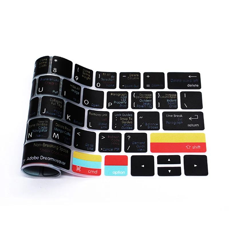 ado be dreamweaver shortcut keyboard protector Hot keys Silicone Keyboard Cover Laptop A1706 A1707 for macbook skin