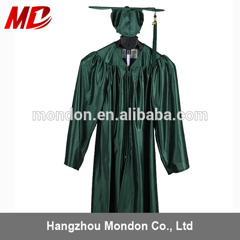 Wholesale High quality Forest Green 100% Shiny Polyester Child Graduation Gown Cap & Tassel
