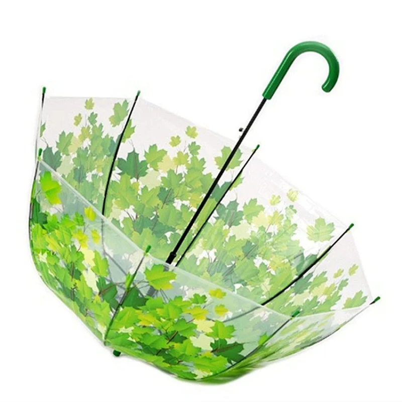 Green Leaves Mushroom Rain Clear Bubble PVC Transparent umbrella