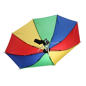 Promotion mini Custom logo printed Rainbow handsfree head umbrella hat for rain sun