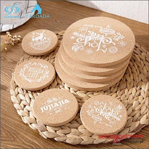 1 color silk screen printing custom natural round cork mat custom coaster