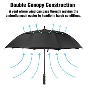 Automático Abierto Extra Grande Oversize Double Canopy Venteado A prueba de viento Paraguas impermeable para los regalos del día del padre