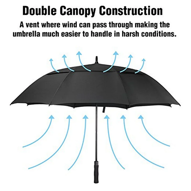 Automatic Open Extra Large Oversize Double Canopy Vented Windproof Waterproof Stick golf umbrella for Fathers day gifts