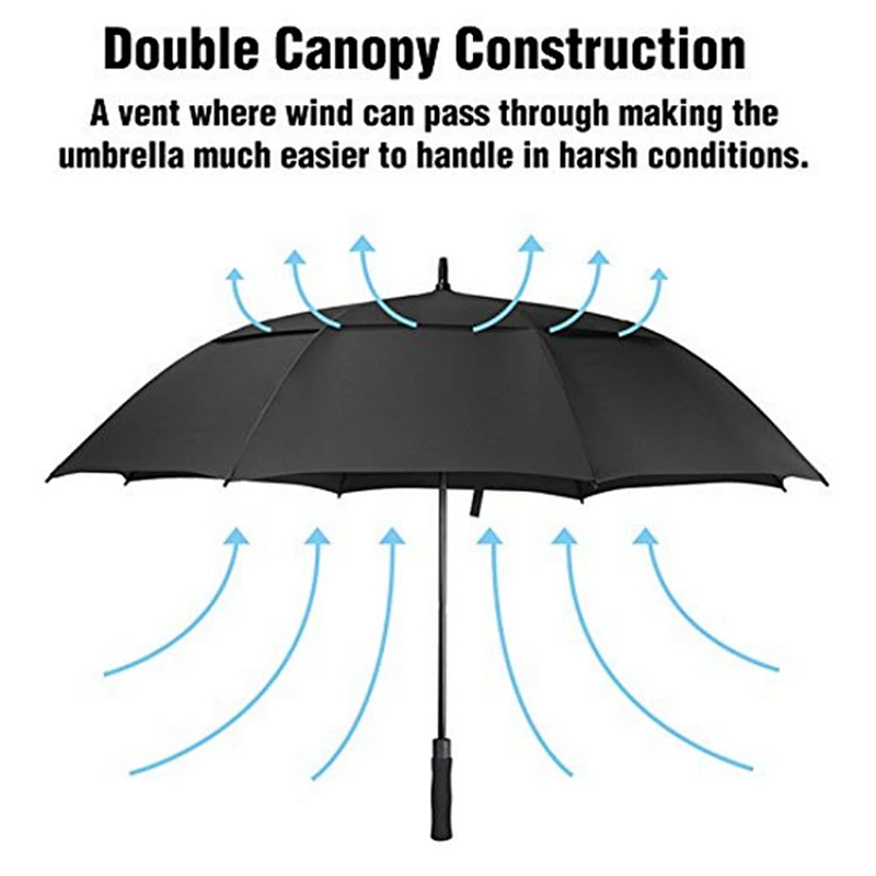 Automático Abierto Extra Grande Oversize Double Canopy Venteado A prueba de viento Paraguas impermeable para los regalos del día del padre