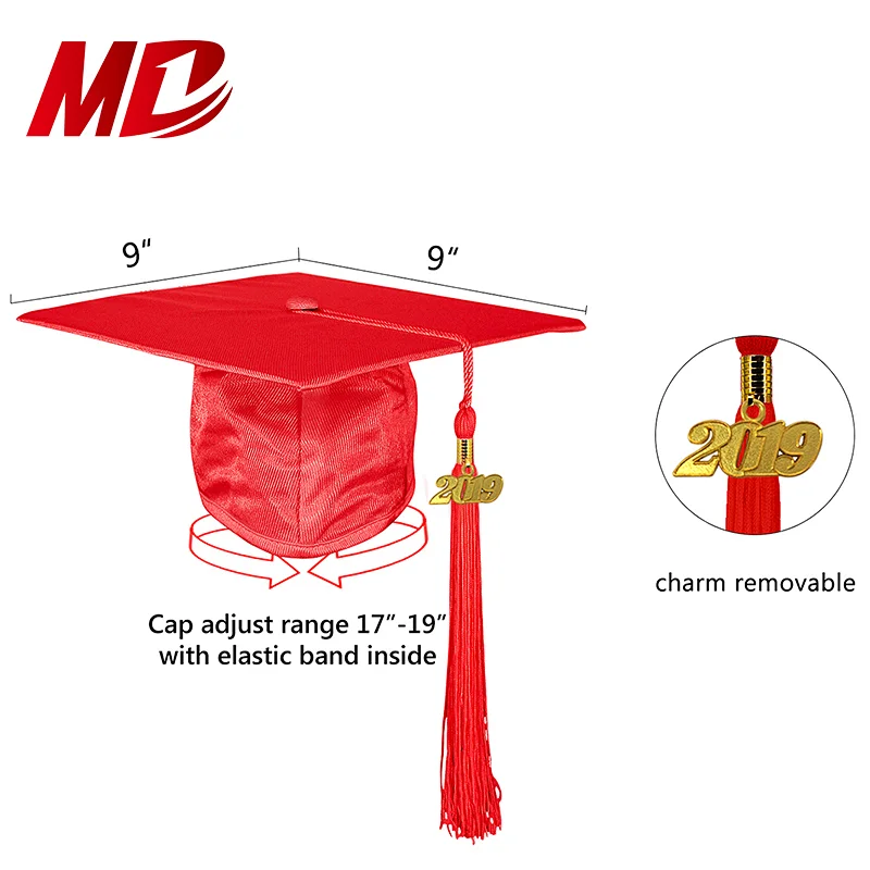 Factory price shiny red kindergarten graduation gown & cap