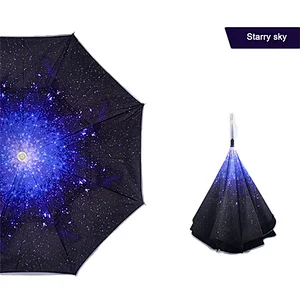 2018 New Design Products reflective fabric led flashlight inverted straight umbrella