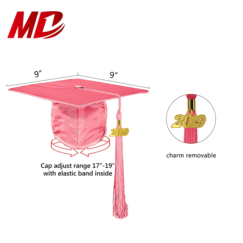 Factory Price Shiny Pink Cap Tassel Children Graduation Gown