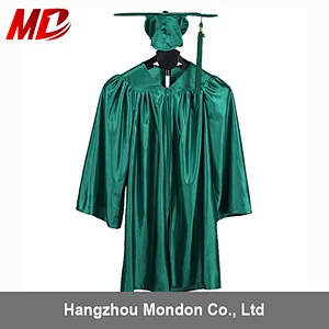 shiny hunter green high quality children graduation gown for kids under 10 years old