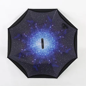 Starry night inverted reverse double-layer waterproof stipe straight umbrella