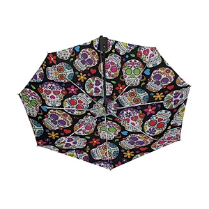 Dead Sugar Skulls Flowers Umbrella Animal Auto Open Close Foldable Travel Rain Umbrellas
