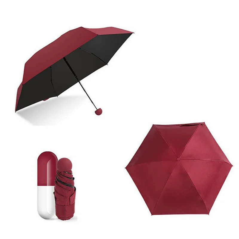 6 Panels Sun Mini 5 fold Black Vinyl Coated anti-uv umberella capsule umbrella with case