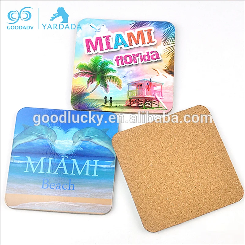 Promotional gift colorful printing wooden drink coaster set