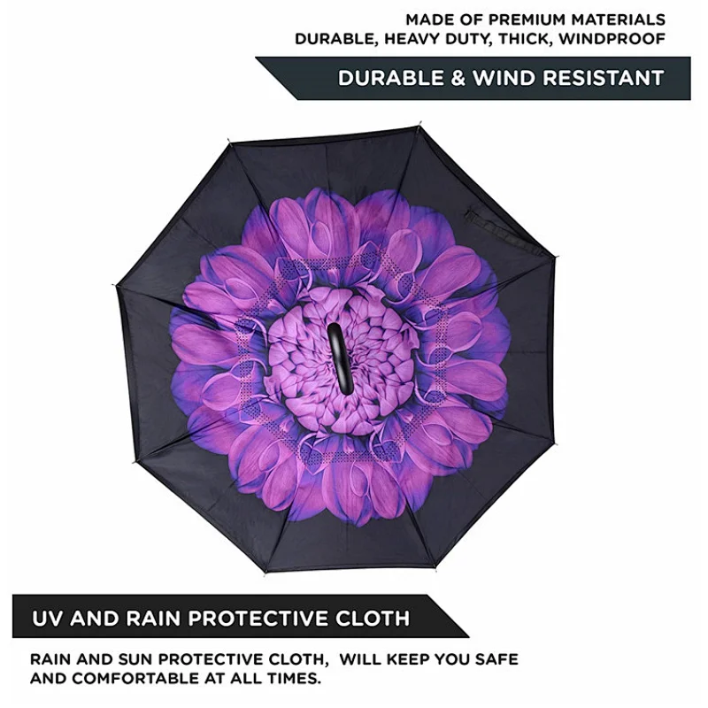 Reverse Inverted Inside Out Umbrella Upside Down UV Protection Unique Windproof C-Brella