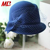 Women Royal Blue Formal Hat Church Hat with Bow and Veil