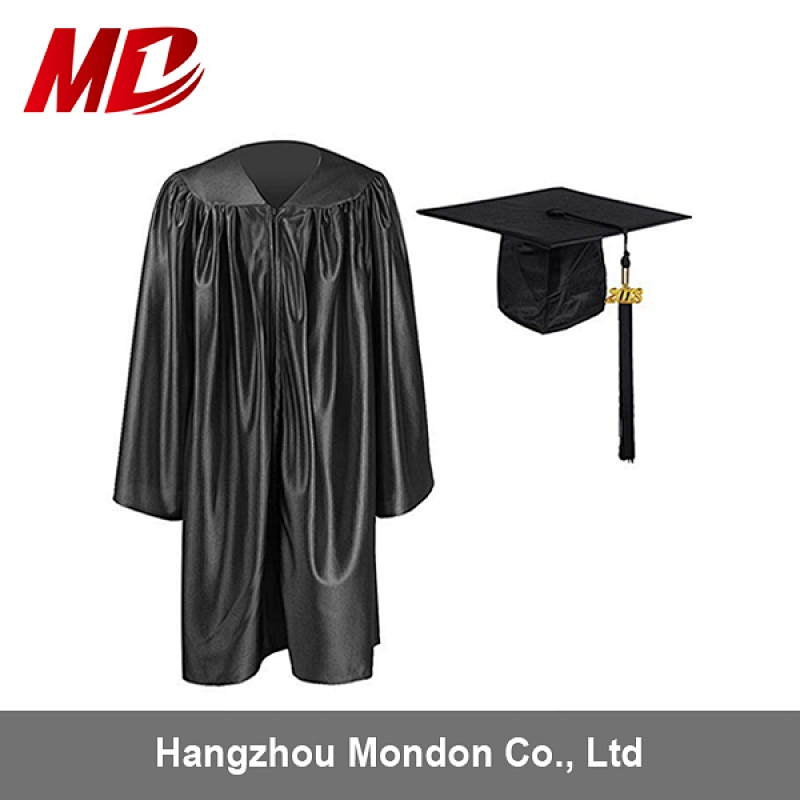 Hot Sale High School Black Shiny Graduation Gown In Stock