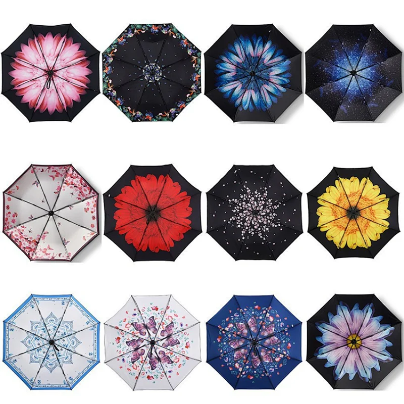 Compact Travel Umbrella for Women Anti-UV Sun Rain Blossom